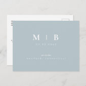 Eenvoudig Monogram Winterblauw Sparen de Datum QR  Aankondigingskaart (Voorkant / Achterkant)