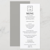 Eenvoudig Monogram Wit en Grijs Trouwmenu Menu (Voorkant / Achterkant)