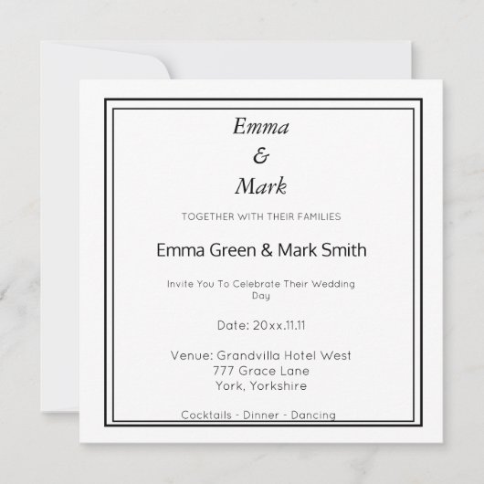 Eenvoudig Monogram Wit-plein Uitnodiging (Voorkant)