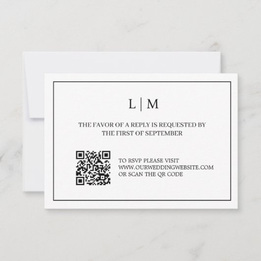 Eenvoudig Monogram Wit QR Code Bruiloft RSVP Kaart (Voorkant)