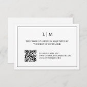Eenvoudig Monogram Wit QR Code Bruiloft RSVP Kaart (Voorkant / Achterkant)
