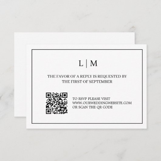 Eenvoudig Monogram Wit QR Code Bruiloft RSVP Kaart (Voorkant / Achterkant)