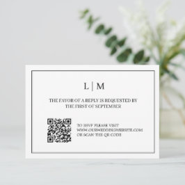 Eenvoudig Monogram Wit QR Code Bruiloft RSVP Kaart
