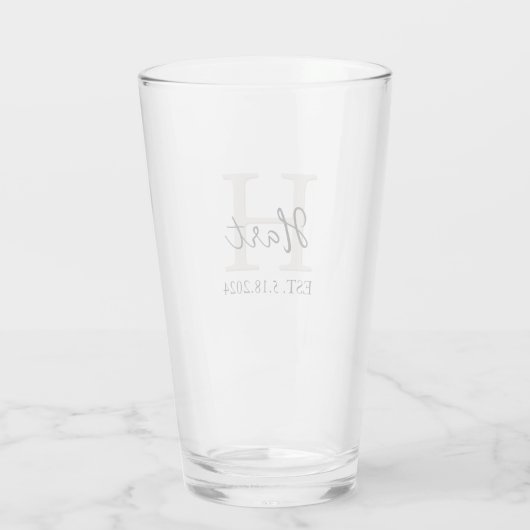 Eenvoudig Monogram Zwart Beige Bier Glas (Achterkant)