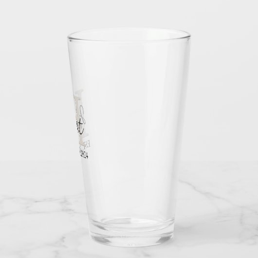 Eenvoudig Monogram Zwart Beige Bier Glas (Links)