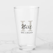 Eenvoudig Monogram Zwart Beige Bier Glas (Voorkant)
