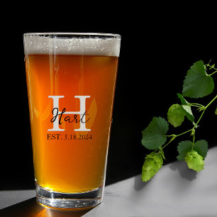 Eenvoudig Monogram Zwart Beige Bier Glas