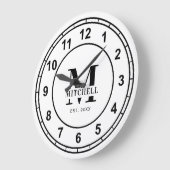 Eenvoudig Monogram Zwart en Wit Aangepaste Familie Grote Klok (Hoek)