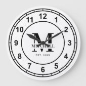 Eenvoudig Monogram Zwart en Wit Aangepaste Familie Grote Klok (Voorkant)