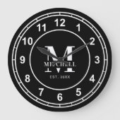 Eenvoudig Monogram Zwart en Wit Aangepaste Familie Grote Klok (Voorkant)
