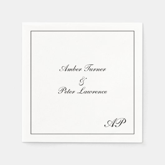 Eenvoudig monogram zwart en wit elegant huwelijk servet (Voorkant)