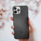 Eenvoudig Monogram Zwart Geborsteld Aluminium Text Case-Mate iPhone Case