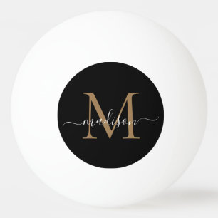 Eenvoudig Monogram Zwart Goud Elegant Girly Script Pingpongbal
