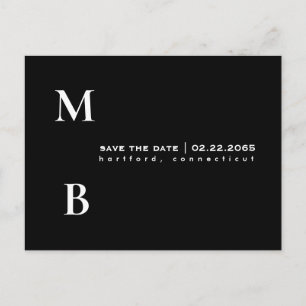 Eenvoudig Monogram zwart huwelijk sparen de Datum Briefkaart