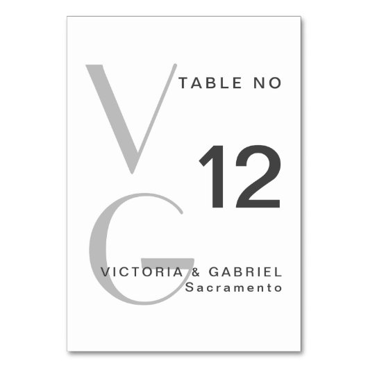 Eenvoudig monogram zwart-wit bruiloft-tabelnummer kaart (Voorkant)