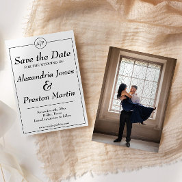 Eenvoudig Monogram Zwart-wit Foto De datum opslaan Save The Date