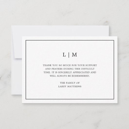 Eenvoudig monogram zwart-wit Funeral Sympathie Bedankkaart (Voorkant)
