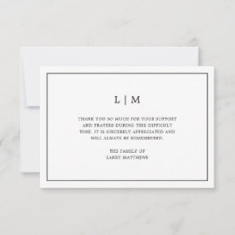 Eenvoudig monogram zwart-wit Funeral Sympathie Bedankkaart