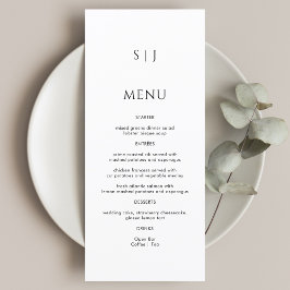 Eenvoudig Monogram zwart-wit huwelijk Menu