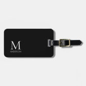 Eenvoudig Monogram Zwart-wit Naam Bagagelabel (Voorkant horizontaal)