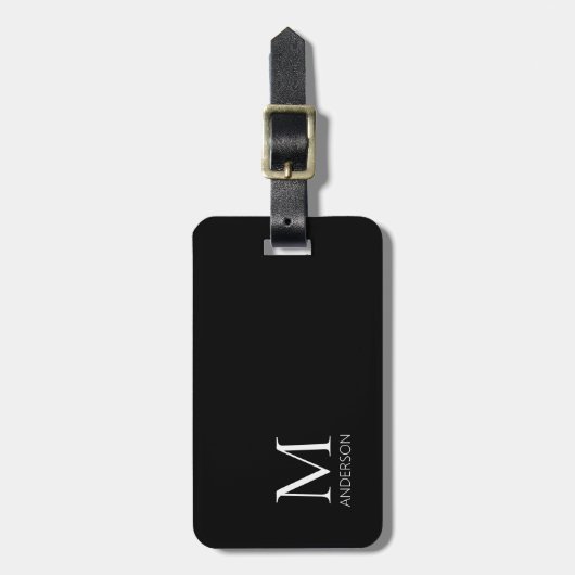 Eenvoudig Monogram Zwart-wit Naam Bagagelabel (Voorkant verticaal)