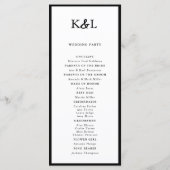 Eenvoudig Monogram Zwart-Wit Trouwprogramma Programmakaart (Achterkant)