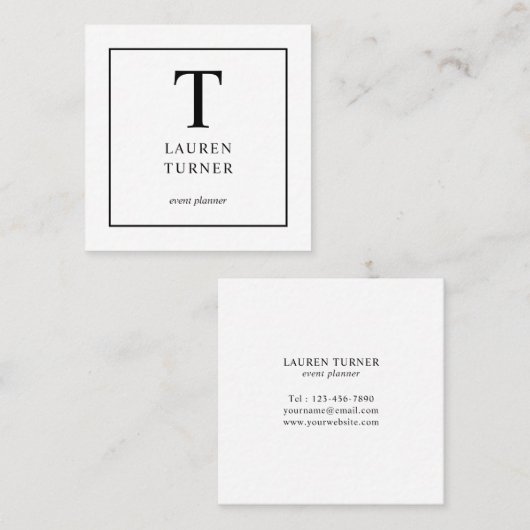 Eenvoudig Monogram zwart-wit Vierkante Visitekaartje (Voorkant / Achterkant)