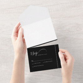 Eenvoudig Monogramed Black met overlay Photo Weddi All In One Uitnodiging