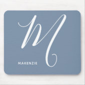 Eenvoudig Monogramed Schrijfschrift M Blue & White Muismat (Voorkant)