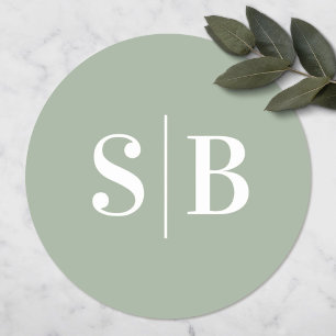 Eenvoudig Monogramma Light Leaf Green Wedding Ronde Sticker