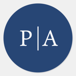 Eenvoudig Monogramma Navy Blauwe Huwelijk Ronde Sticker