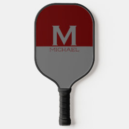 Eenvoudig monogramma-ontwerp in grijs & Bourgogne Pickleball Paddle
