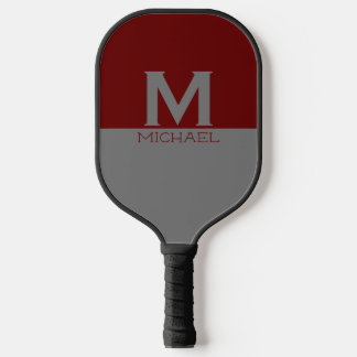 Eenvoudig monogramma-ontwerp in grijs & Bourgogne Pickleball Paddle