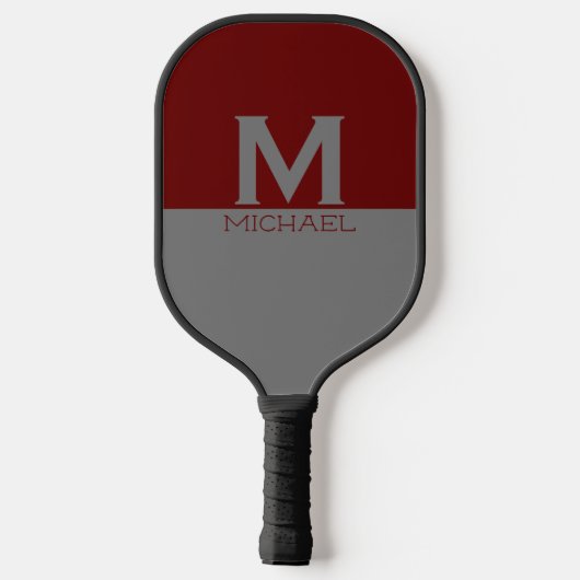 Eenvoudig monogramma-ontwerp in grijs & Bourgogne Pickleball Paddle (Achterkant)