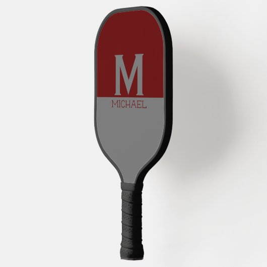 Eenvoudig monogramma-ontwerp in grijs & Bourgogne Pickleball Paddle (Links)