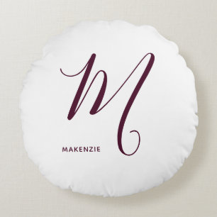 Eenvoudig Monogrammed Burgundy Letter M White Rond Kussen