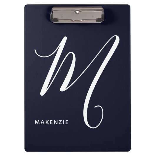 Eenvoudig Monogrammed Schrijfschrift M Navy Blue Klembord (Voorkant)