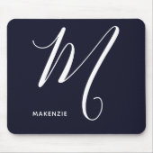 Eenvoudig Monogrammed Schrijfschrift M Navy Blue Muismat (Voorkant)