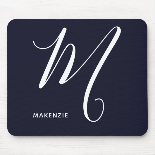 Eenvoudig Monogrammed Schrijfschrift M Navy Blue Muismat (Voorkant)