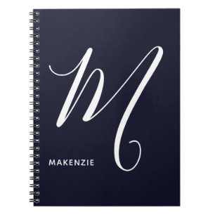 Eenvoudig Monogrammed Schrijfschrift M Navy Blue Notitieboek