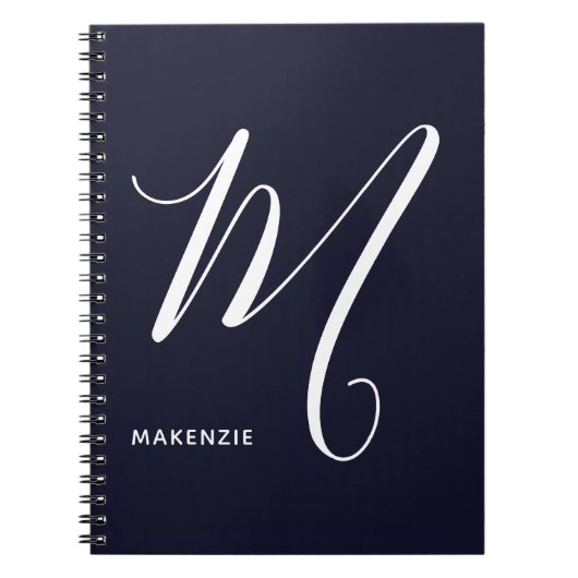 Eenvoudig Monogrammed Schrijfschrift M Navy Blue Notitieboek (Voorkant)