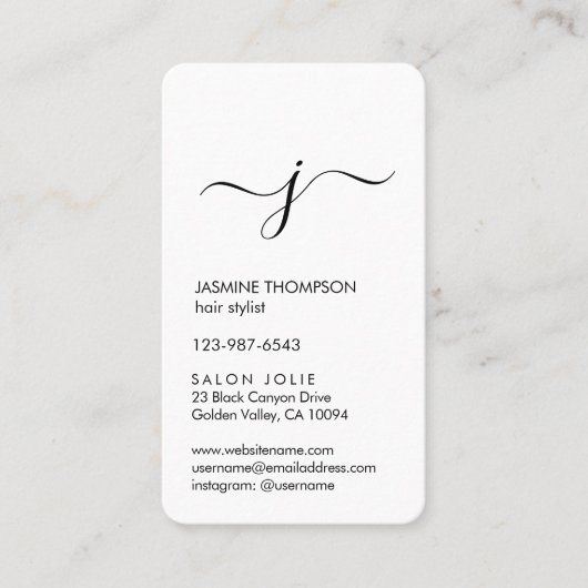 Eenvoudig Monogrammen Zwart en Wit Verticaal Manus Afsprakenkaartje (Voorkant)