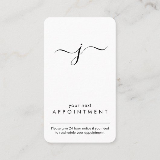 Eenvoudig Monogrammen Zwart en Wit Verticaal Manus Afsprakenkaartje (Achterkant)