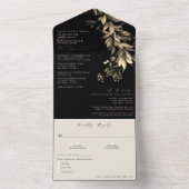 Eenvoudig Moody Greenery Black & Beige Wedding All In One Uitnodiging (Binnen)