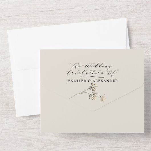 Eenvoudig Moody Greenery Black & Beige Wedding All In One Uitnodiging (Achterkant)