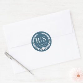 Eenvoudig Moody Ocean Blue Monogram Ronde Sticker