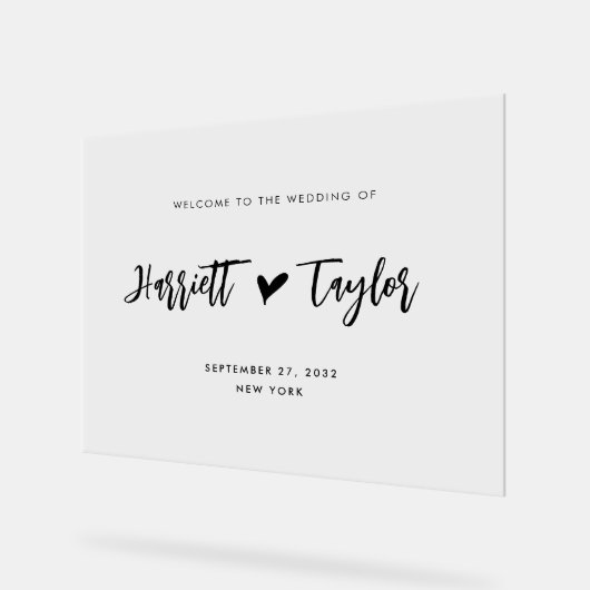 Eenvoudig mooi hart script bruiloft welkom teken acryl bord (Hoek)