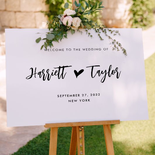 Eenvoudig mooi hart script bruiloft welkom teken poster