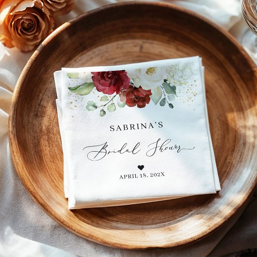 Eenvoudig Mooie Rode Witte Bloemige Bruids-Shower Servet
