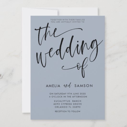 Eenvoudig mosterd blauw kalligrafie kaart (Voorkant)